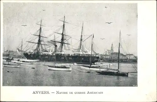 Ak Anvers Antwerpen Flandern, Navire de Guerre Americain