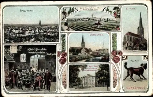 Ak Buxtehude in Niedersachsen, Kirche, Schleuse, Panorama, Vorstahlmeister Christ. Eberstein