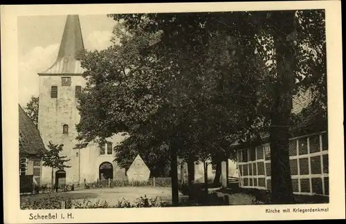 Ak Scheeßel in Niedersachsen, Kirche m. Kriegerdenkmal