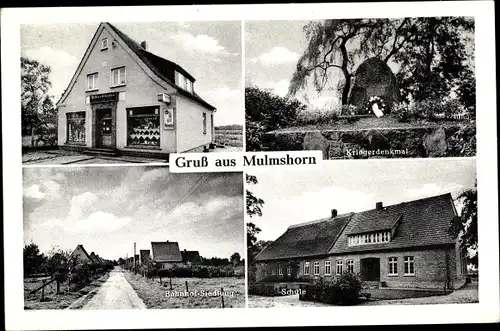 Ak Mulmshorn Rotenburg an der Wümme, Geschäft, Kriegerdenkmal, Schule, Bahnhofsiedlung