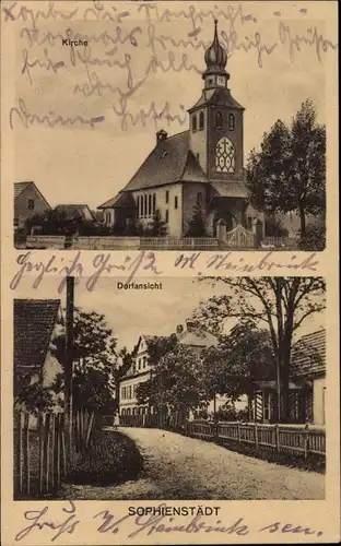 Ak Sophienstädt Marienwerder im Barnim, Kirche, Dorfansicht