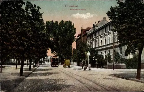 Ak Grudziądz Graudenz Westpreußen, Rehdenerstraße, Straßenbahn