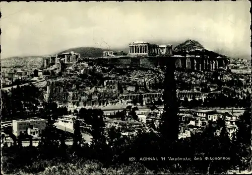 Ak Athen Griechenland, Blick auf den Ort mit Akropolis vom Philopappos