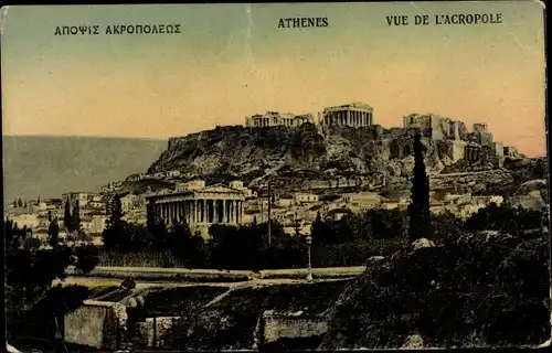 Ak Athen Griechenland, Blick auf den Ort mit Akropolis, Tempel