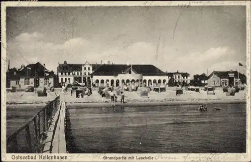 Ak Ostseebad Kellenhusen in Holstein, Strandpartie mit Lesehalle