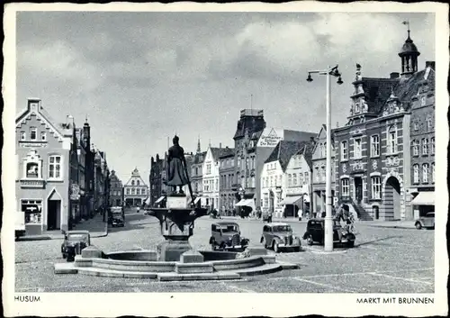 Ak Husum Nordfriesland, Markt mit Brunnen