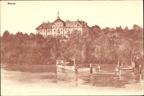 Ak Insel Mainau im Bodensee, Haus des Deutschritterordens, Außenansicht, Anlegestelle