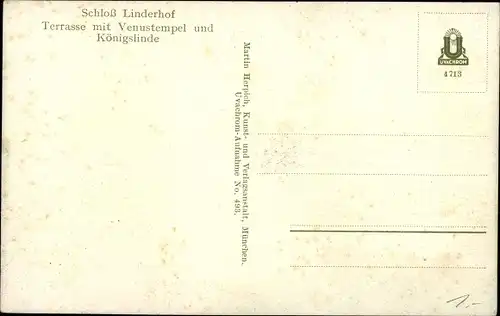 Ak Ettal Oberbayern, Schloss Linderhof, Terrasse mit Venustempel und Königslinde