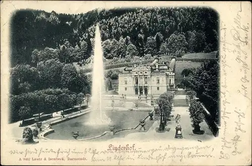 Ak Ettal Oberbayern, Schloss Linderhof mit Fontäne