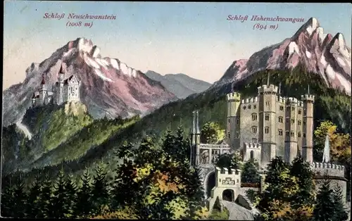 Ak Hohenschwangau Schwangau im Ostallgäu, Schloss Neuschwanstein, Schloss Hohenschwangau