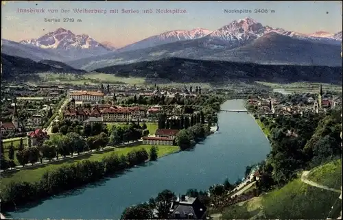 Ak Innsbruck in Tirol, Stadt von der Weiherburg, Serles und Nockspitze
