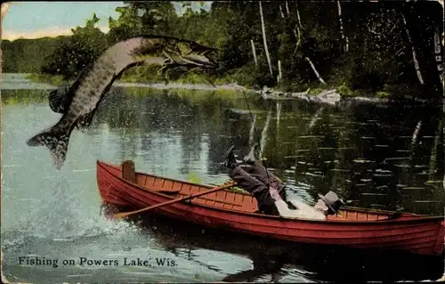 Ak Wisconsin USA, Fishing on Powers Lake, Angler, Ruderboot