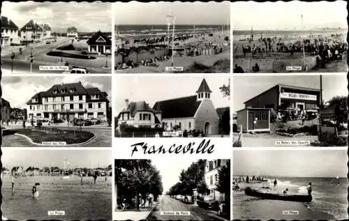 Ak Franceville Calvados, La Plage, Place de la Plage, Hotel, L'Eglise