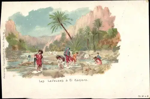 Litho El Kantara Algerien, Les Laveuses, Waschfrauen