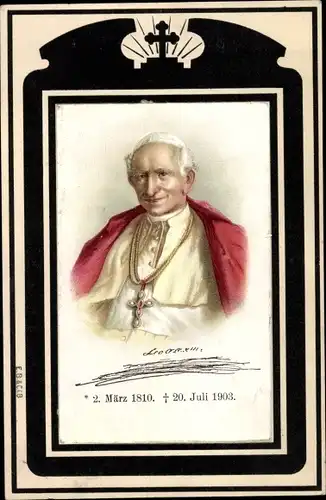 Litho Papst Leo XIII., Vincenzo Gioacchino Pecci, Trauerkarte zum Tod 1903