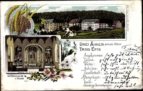 Litho Trois Épis Drei Ähren Elsass Haut Rhin, Gesamtansicht, Kirche, Innenansicht, Eglise