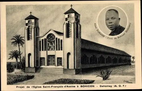 Künstler Ak Bohicon Dahomey Benin, Abbe Durand, Eglise Saint Francois d'Asisse