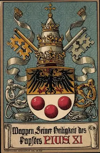 Wappen Ak Papst Pius XI., Achille Ambrogio Damiano Ratti, Kath. Männerverein Horburg Kleinhüningen