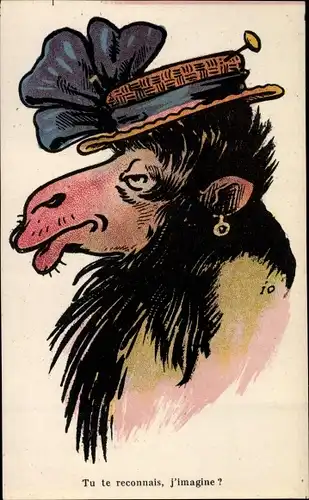 Künstler Ak Tu te reconnais, j'imagine, Kamel mit Damenhut