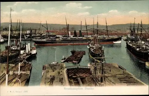 Ak Southampton Hampshire England, Docks, Segelschiffe