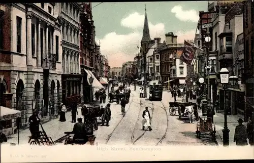 Ak Southampton Hampshire England, High Street, Tram