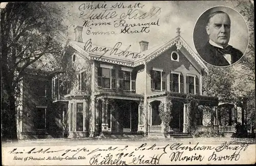 Ak Canton Ohio USA, Präsident William McKinley, Portrait, Wohnhaus