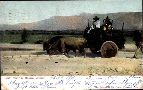 Ak Mexiko, Going to Market, Rinderkarren, Mexikaner