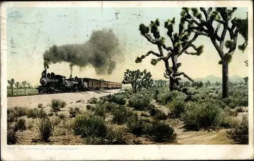 Ak US Amerikanische Eisenbahn, The California Limited on the Desert, Dampflok