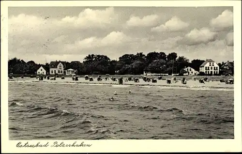 Ak Pelzerhaken Neustadt in Holstein, Strand vom Meer gesehen, Hotel