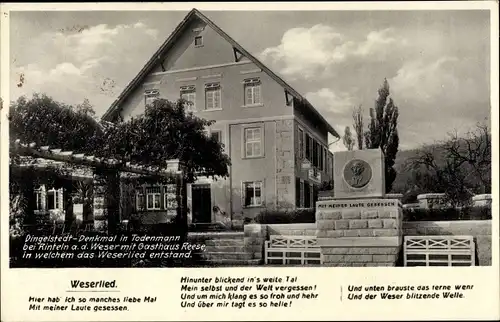 Ak Todenmann Rinteln in Niedersachsen, Dingelstedt Denkmal, Weserlied, Gasthaus Reese