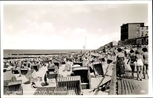 Ak Westerland auf Sylt, Am Südstrand, Promenade, Strandkörbe