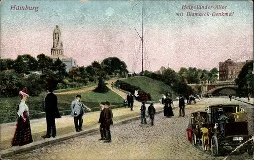 Ak Hamburg Mitte Neustadt, Helgoländer Allee mit Bismarck Denkmal, Lachmund