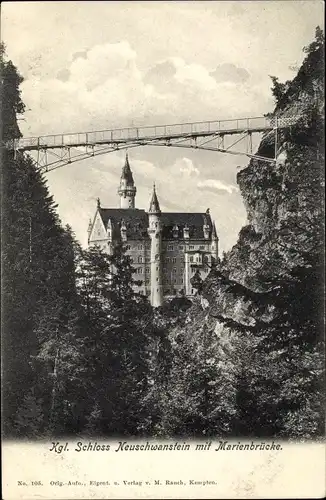 Ak Hohenschwangau Schwangau im Kreis Ostallgäu, Kgl. Schloss Neuschwanstein mit Marienbrücke