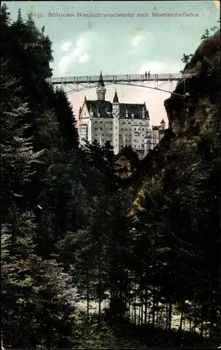 Ak Hohenschwangau Schwangau im Kreis Ostallgäu, Kgl. Schloss Neuschwanstein mit Marienbrücke