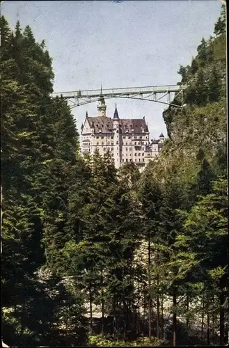 Ak Hohenschwangau Schwangau im Kreis Ostallgäu, Kgl. Schloss Neuschwanstein mit Marienbrücke