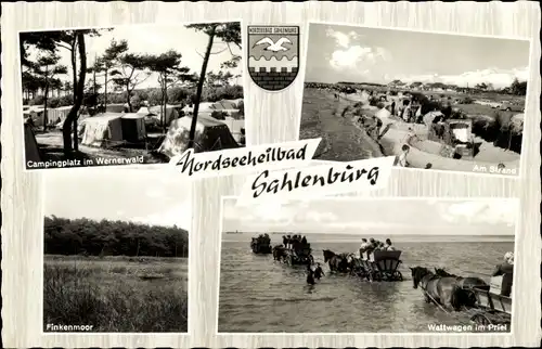 Ak Sahlenburg Cuxhaven in Niedersachsen, Zeltplatz im Wernerwald, Strand, Finkenmoor, Wattwagen