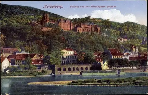 Ak Heidelberg am Neckar, Schloss von der Hirschgasse gesehen