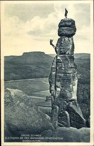 Ak Pfaffendorf Königstein an der Elbe Sächsische Schweiz, Barbarine, Kletterer, Pfaffenstein