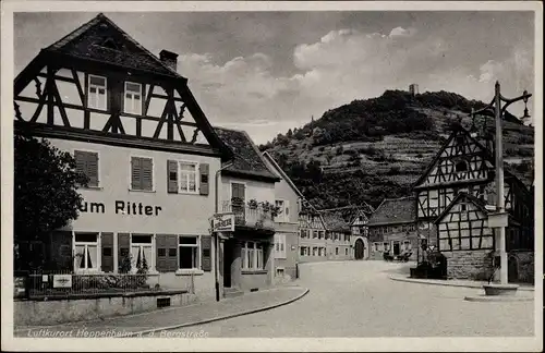 Ak Heppenheim an der Bergstraße, Kleiner Markt mit Starkenburg, Zum Ritter