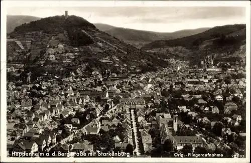 Ak Heppenheim an der Bergstraße, Fliegeraufnahme mit Starkenburg