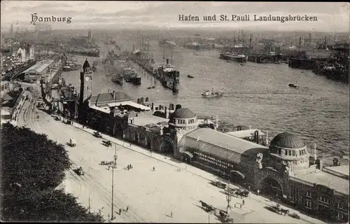 Ak Hamburg St Pauli, Hafen und Landungsbrücken