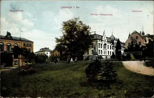 Ak Limbach Oberfrohna Sachsen, Bürgerschule, Königliches Amtsgericht