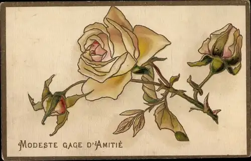 Präge Ak Blühende Rose, Modeste gage d'Amitie