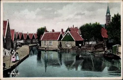 Ak Volendam Nordholland Niederlande, Flusspartie, Häuser