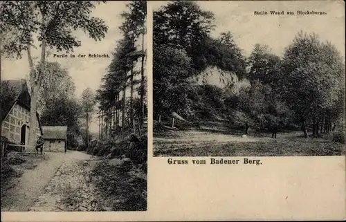 Ak Baden Achim bei Bremen, Partie in der Schlucht, Steile Wand am Blocksberge, Gasthaus Badener Berg