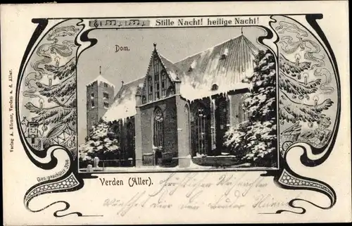 Passepartout Ak Verden an der Aller, Dom im Winter, Stille Nacht, heilige Nacht