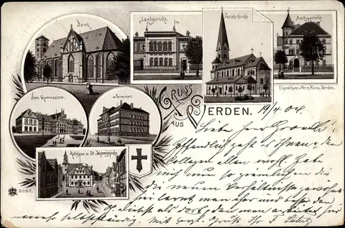 Litho Verden an der Aller, Landgericht, Dom, Amtsgericht, Rathaus, Kirchen, Gymnasium