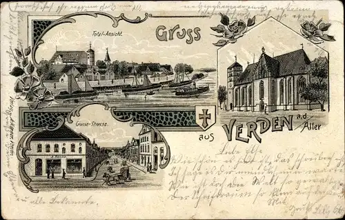 Litho Verden an der Aller, Große Straße, Kirche, Teilansicht