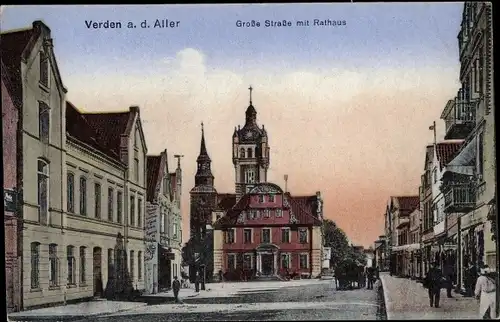 Ak Verden an der Aller, Große Straße mit Rathaus