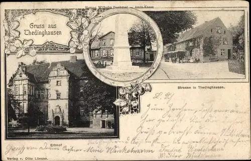 Ak Thedinghausen Niedersachsen, Herzog Wilhelm Denkmal, Erbhof, Straßenpartie